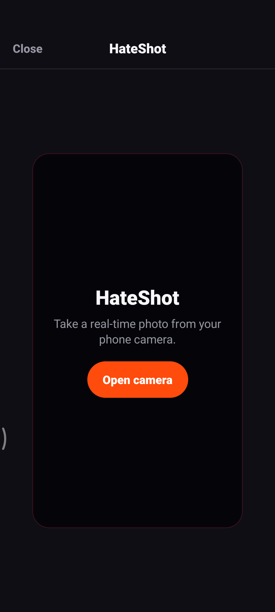 iHate HateShot camera screen